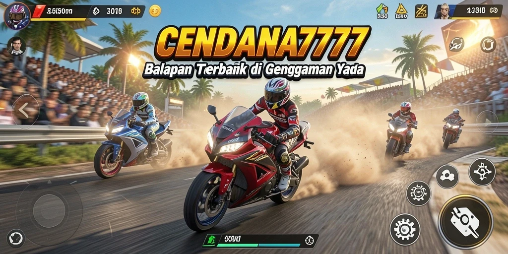 Tangkapan layar gameplay CENDANA777 menunjukkan balapan motor yang seru dan menegangkan.