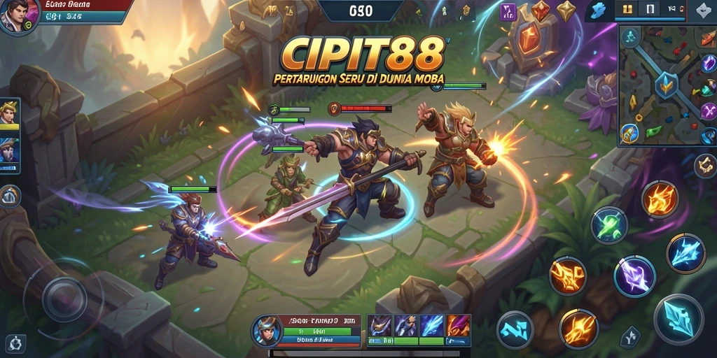 Tampilan gameplay seru dalam <strong>CIPIT88</strong> saat bertarung di arena MOBA.