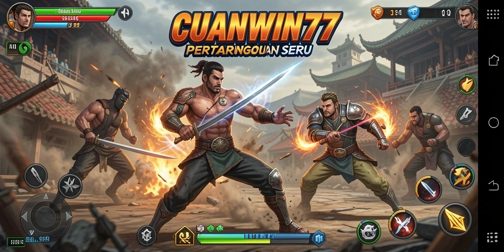 Gameplay CUANWIN77 menampilkan pertarungan mendebarkan antara karakter.