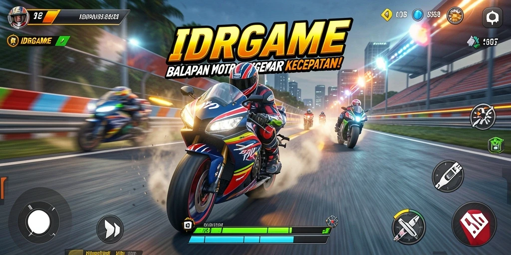 Gameplay seru IDRGAME dengan balapan motor yang mendebarkan.
