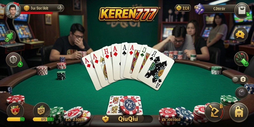 Screenshot gameplay KEREN777 dengan suasana QiuQiu yang seru.