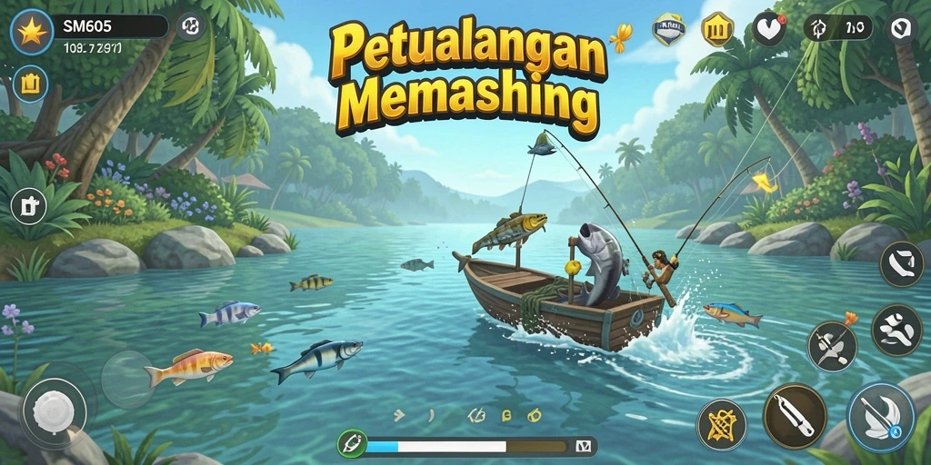 Tampilan gameplay menarik saat memancing di <strong>SM605</strong>.