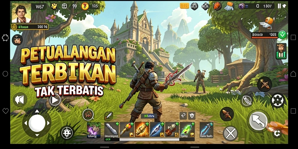 Screenshot W67 menampilkan aksi seru dalam dunia terbuka.