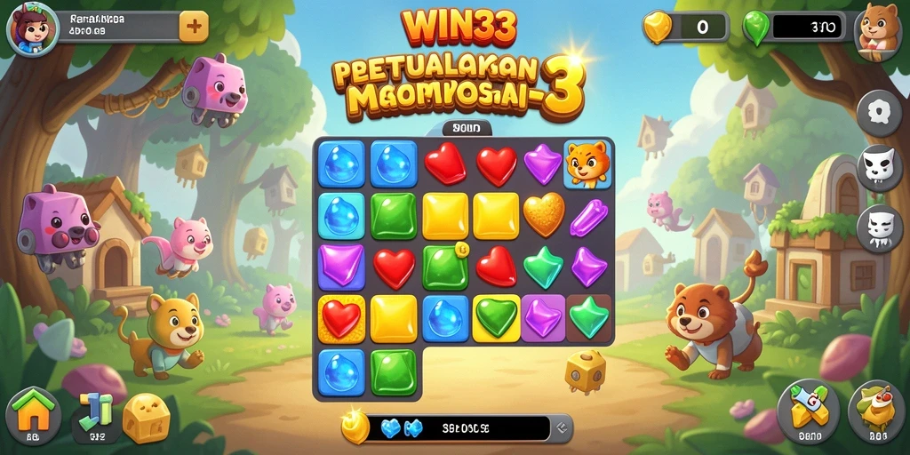 Tampilan gameplay menakjubkan di WIN33 saat mencocokkan permata.